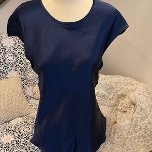 Elegant Classic 100% Silk Navy Women's Short Sleeve Top